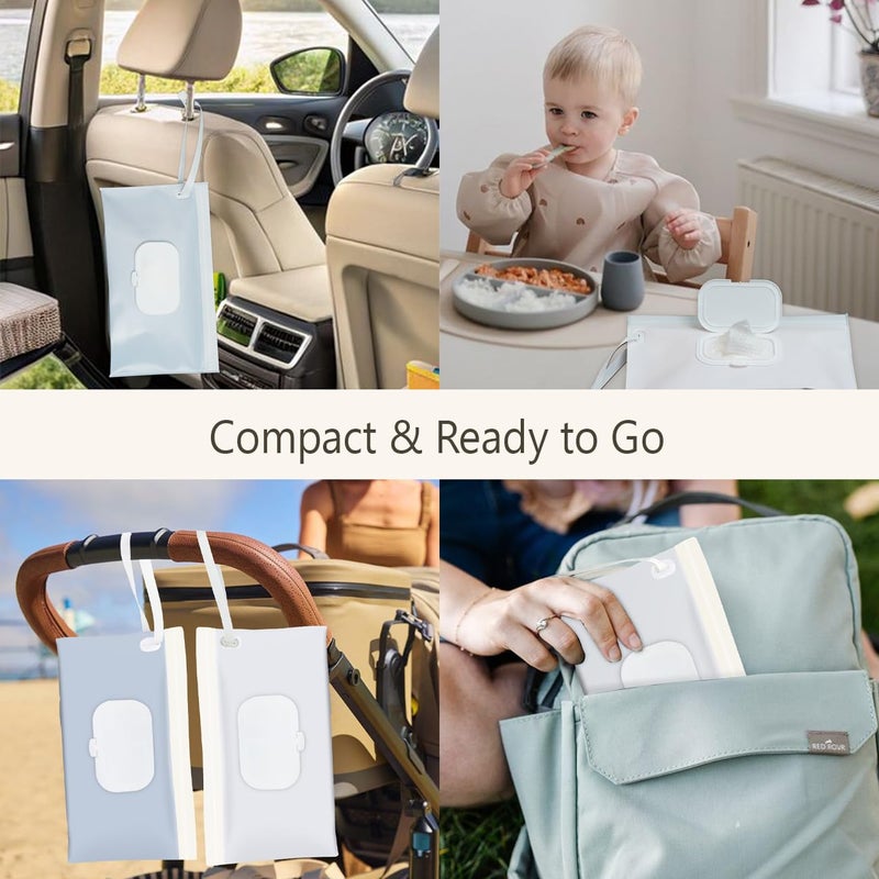 cephira Baby wipes dispenserï¼Œportable baby wipes holder for outdoor, Refillable baby wipes container, on the go wet wipe pouch for travel, resuable wipes dispenser for hiking (Blue) - Image 4