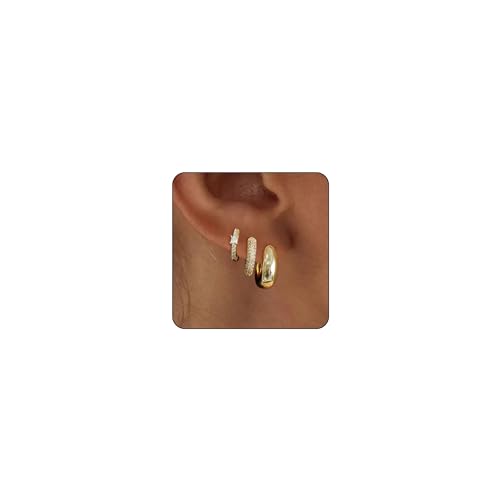 VIROMY Gold Hoop Earrings Set for Women Trendy, 14K Gold Plated Lightweight Small gold Hoop Earrings Chunky Open Hoops Earrings Stacks Jewelry Gifts - Image 1