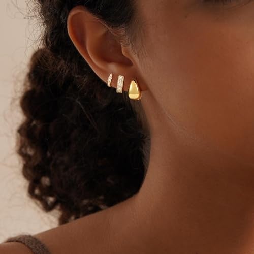VIROMY Gold Hoop Earrings Set for Women Trendy, 14K Gold Plated Lightweight Small gold Hoop Earrings Chunky Open Hoops Earrings Stacks Jewelry Gifts - Image 3