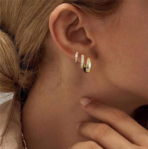 VIROMY Gold Hoop Earrings Set for Women Trendy, 14K Gold Plated Lightweight Small gold Hoop Earrings Chunky Open Hoops Earrings Stacks Jewelry Gifts - Image 2
