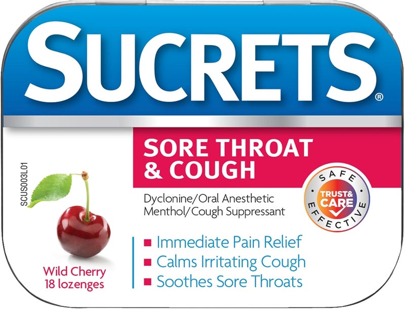Sucrets Sore Throat Lozenges, Wild Cherry Flavor, 18 Count