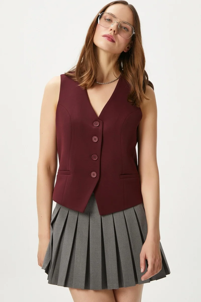 Ritnice Women's Style Burgundy Lined Woven Vest
