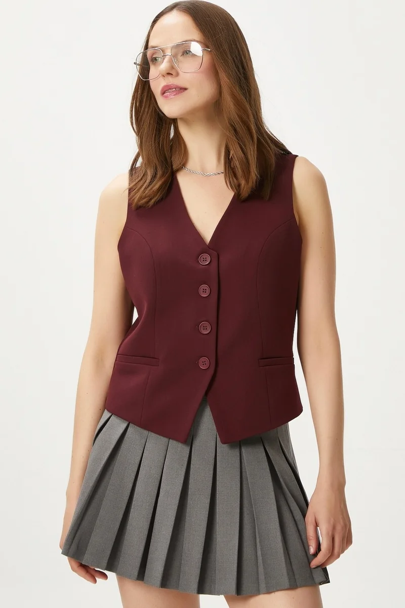 Ritnice Women's Style Burgundy Lined Woven Vest