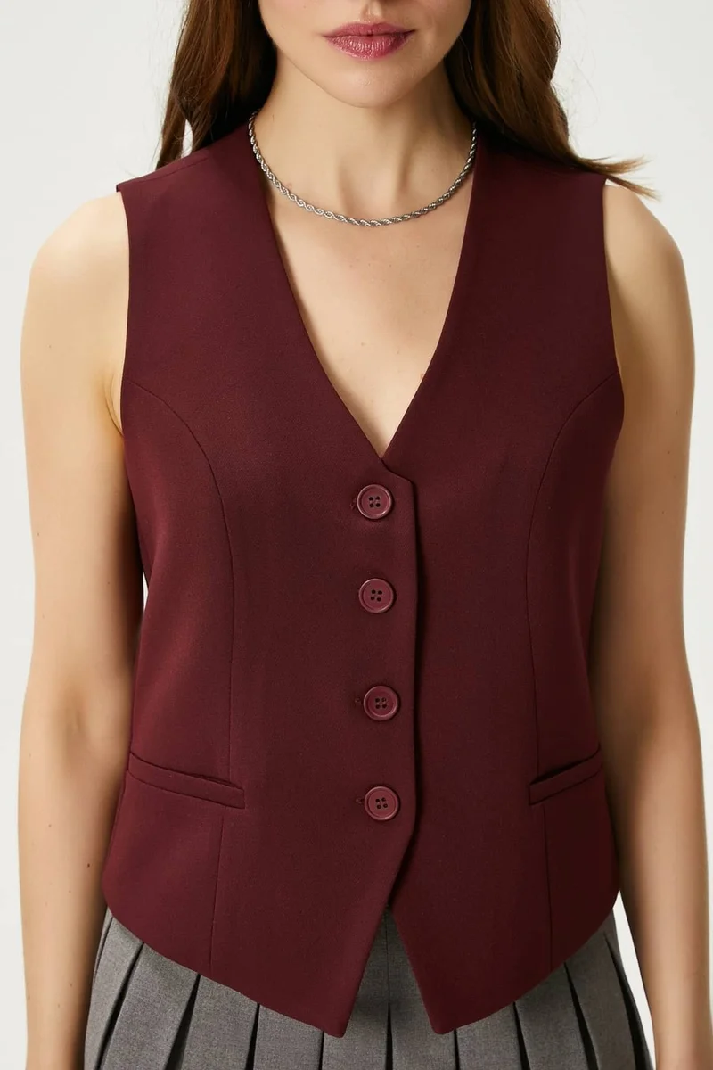 Ritnice Women's Style Burgundy Lined Woven Vest