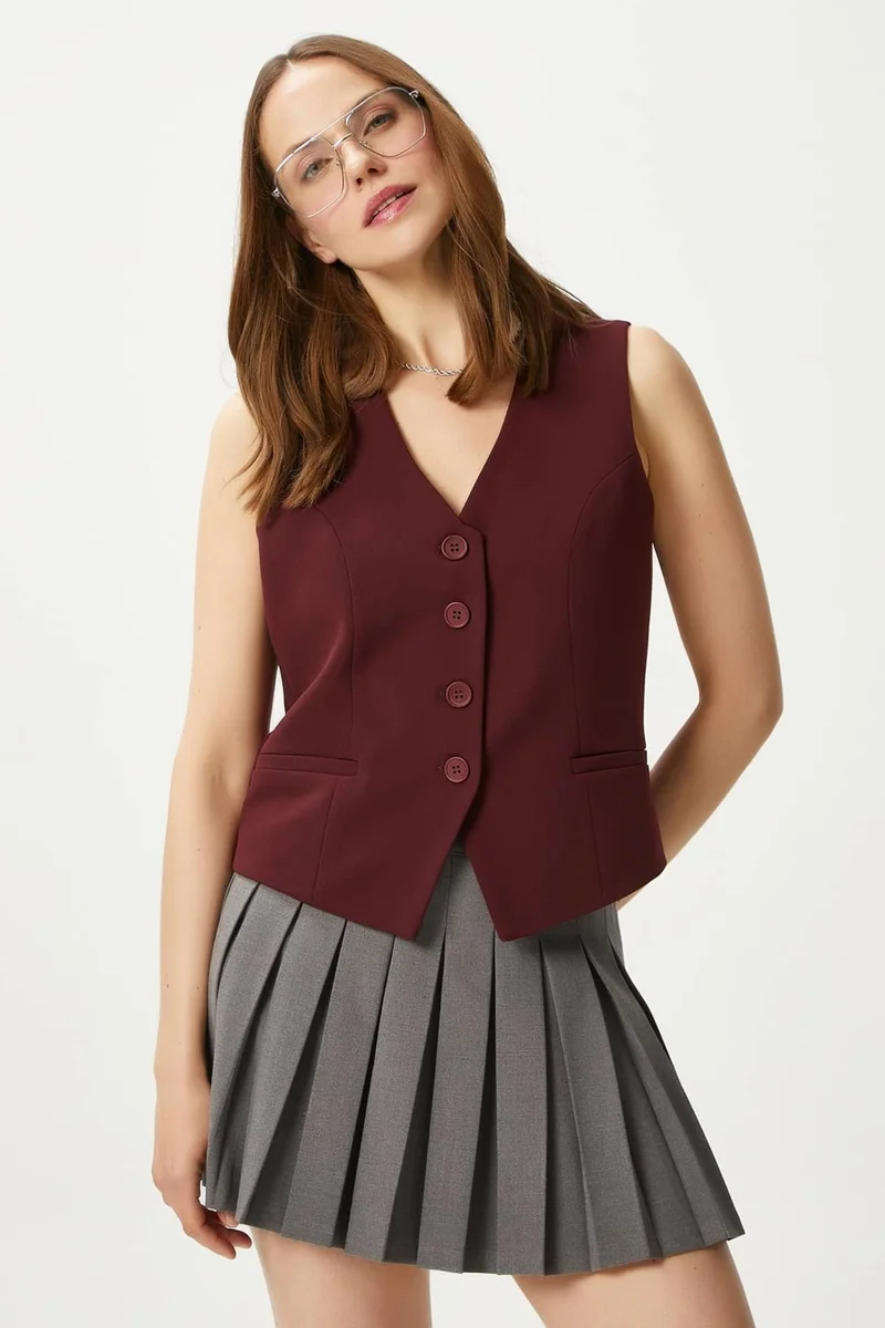 Ritnice Women's Style Burgundy Lined Woven Vest