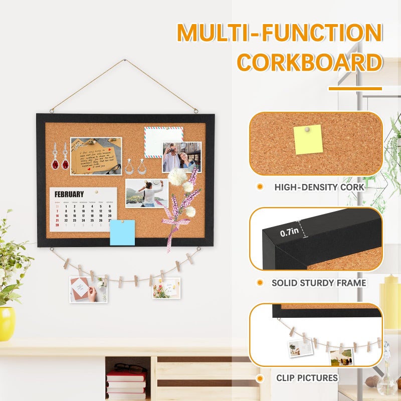 DOLLAR BOSS Cork Bulletin Board 1-Pack 16''X 12'' Double-Sided Cork Boards for Walls Wood Framed Corkboards, Small Pin Board for Home Kitchen Office Decorative Hanging 10 Pushpins, Black - Image 4