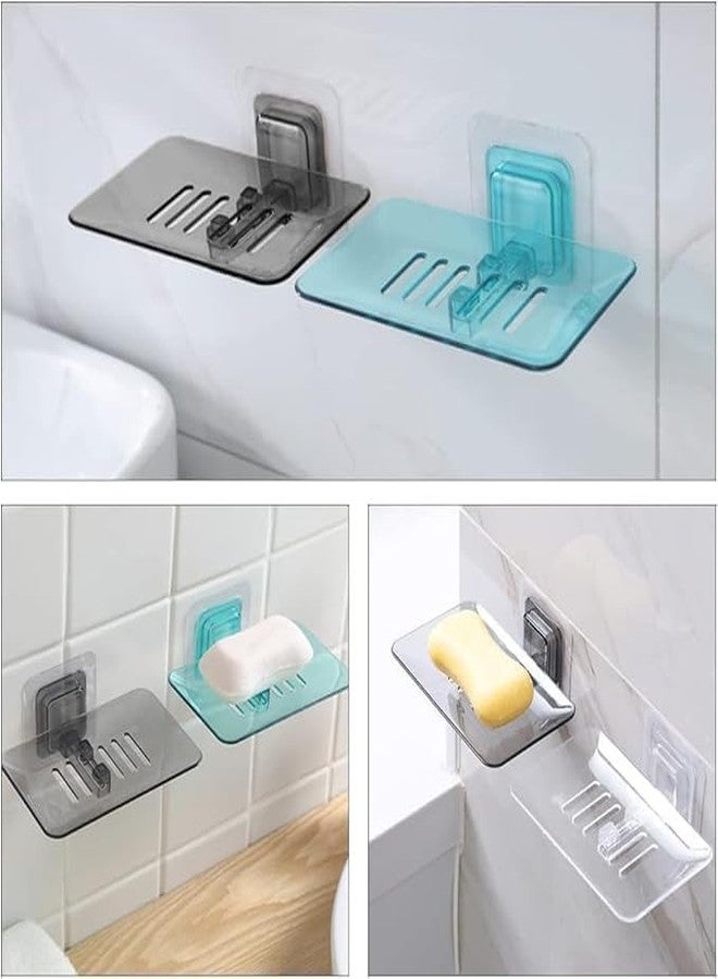 GLACIAL Soap Dish Stand Holder Wall Mounted Hollow Design Waterproof with Adhesive Sticker No-Drilling Soap Holder Ideal for Kitchen, Bathroom (2 Piece, Colour May Vary) (Hollow SOAP Dish) - Image 2