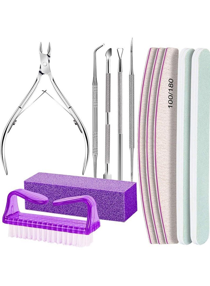 مجموعة مانيكير 12 قطعة ، أدوات الأظافر ، ملفات 100/180 ، كتلة العازلة ، حلقات القشرة ، الدفع ، القشرة ، رفع أظافر القدم ، ملف أظافر القدم ، مجموعة الرعاية ، الأرجواني. - Image 1