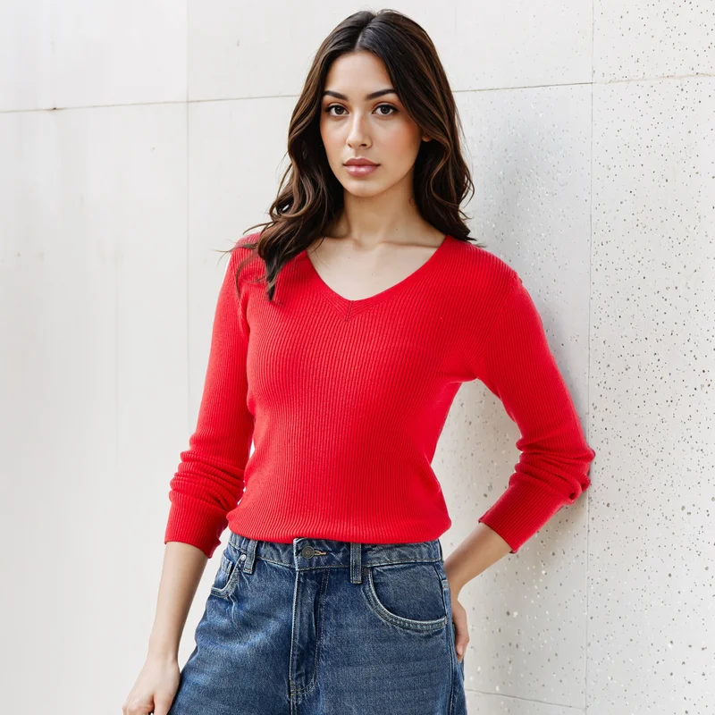 2Xtremz 2Xtremz Regular Fit Ribbed V-neck Tricot Sweater