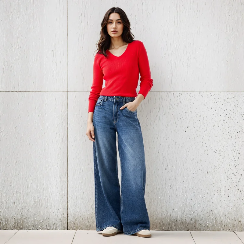 2Xtremz 2Xtremz Regular Fit Ribbed V-neck Tricot Sweater