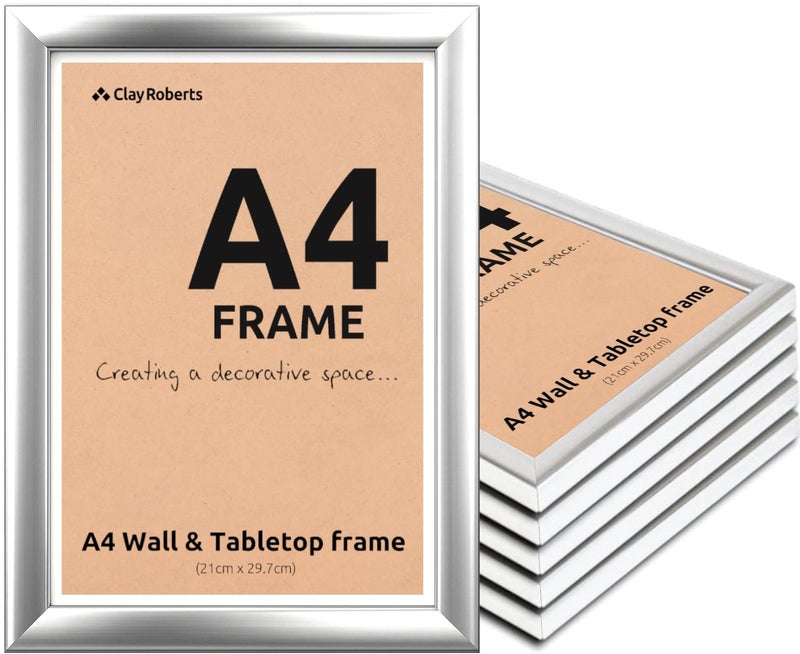 A4 Photo Frame Silver Pack of 6 Picture Frame Certificate Art Print Poster 21cm x 297cm Silver Frames A4 Photo Collage Gallery Display