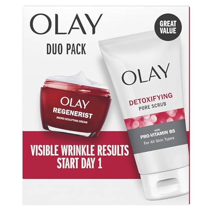 Olay Face Wash Regenerist Advanced Anti-Aging Pore Scrub Cleanser (5.0 Oz) and Micro-Sculpting Face Moisturizer Cream (1.7 Oz) Skin Care Duo Pack, Total 6.7 Ounces - Image 1