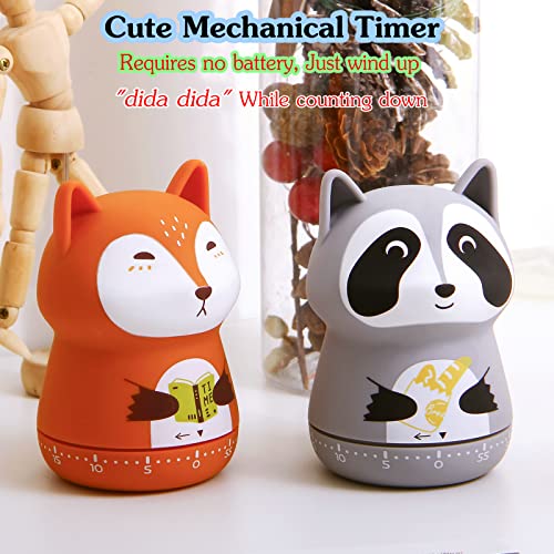NUOSWEK Mechanical Kitchen Timer - Cute Animal Wind Up 60 Minutes Manual Countdown Timer for Kids, Classroom, Home, Study and Cooking - Grey Raccoon - Image 3