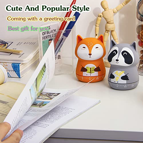 NUOSWEK Mechanical Kitchen Timer - Cute Animal Wind Up 60 Minutes Manual Countdown Timer for Kids, Classroom, Home, Study and Cooking - Grey Raccoon - Image 5
