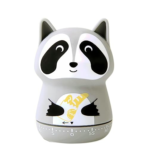 NUOSWEK Mechanical Kitchen Timer - Cute Animal Wind Up 60 Minutes Manual Countdown Timer for Kids, Classroom, Home, Study and Cooking - Grey Raccoon - Image 1