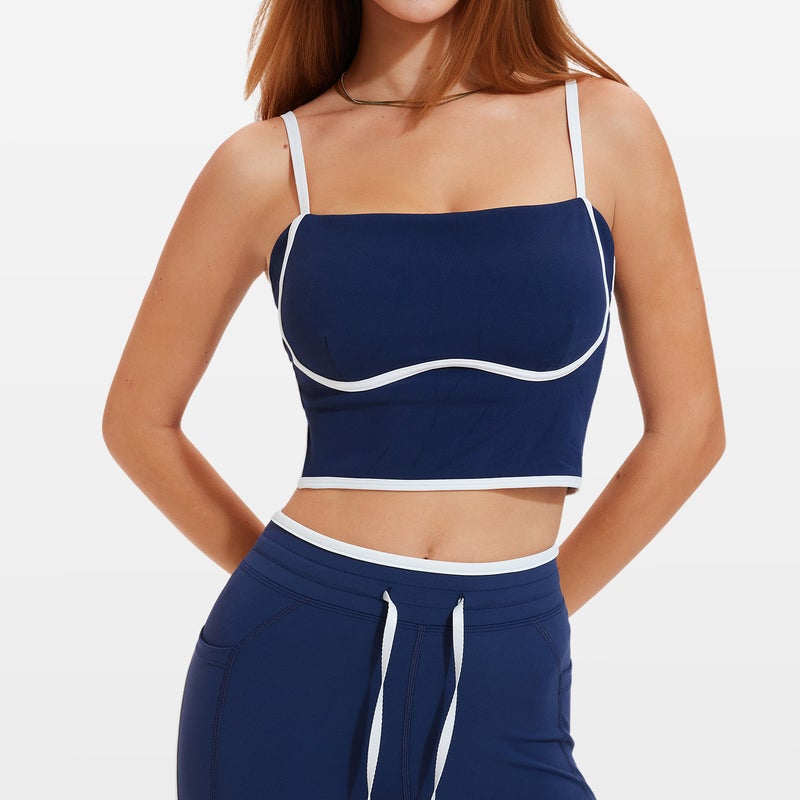 Sports Bra Navy Blue New Sports Underwear Women's Color Matching Belt Chest Pad Fitness Beauty Back Shockproof Push Up Pilates Yoga Bra