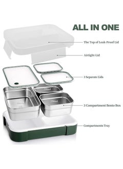 Stainless Steel Lunch Box for Kids Adults,Insulated Bento Lunch Box with Tableware & Bag,1260ML 3 Compartment Divided Lunch Containers with Lids,Leakproof | BPA Free | Dishwasher Safe（Green） - pzsku/ZA3E53E79BFD2DF119860Z/45/_/1716632755/0eb60d81-eb2a-4461-9ee3-74c6634d89fb