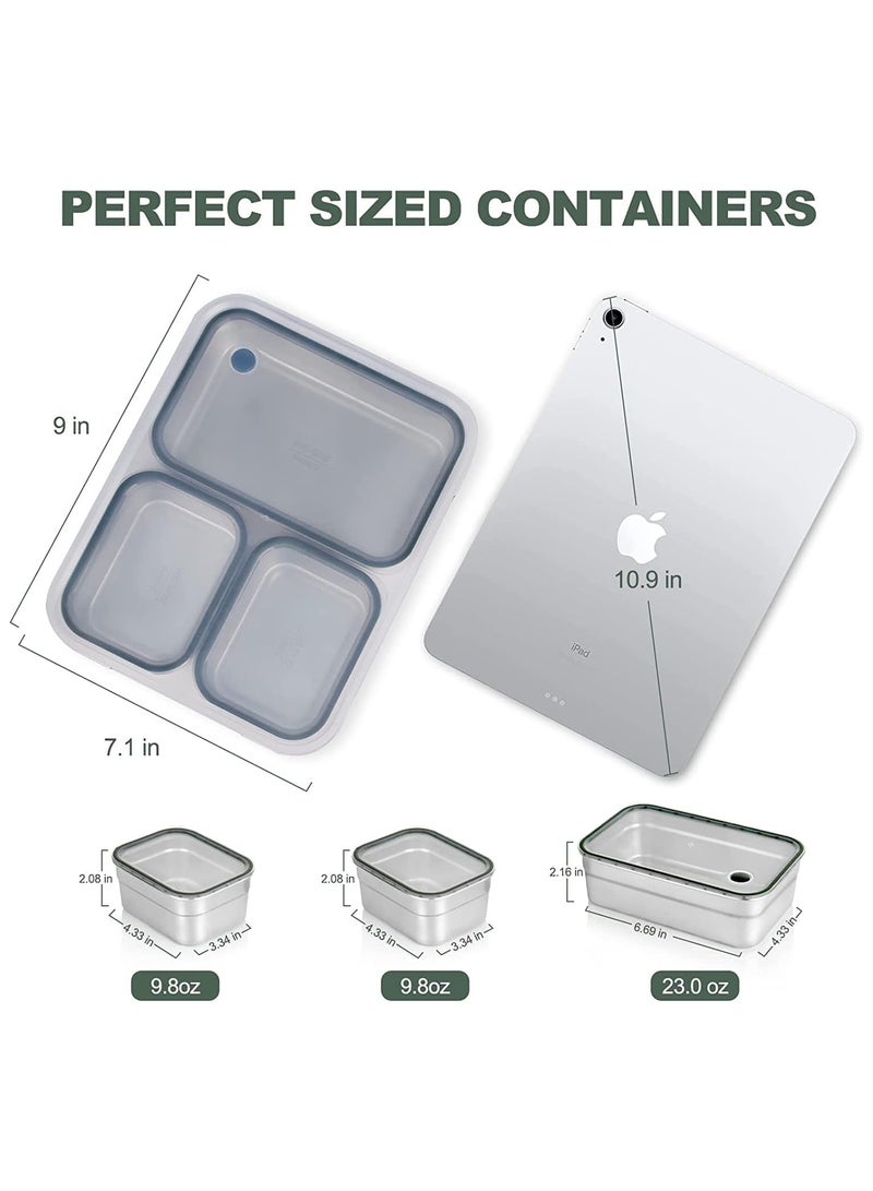 TOMSHOO Stainless Steel Lunch Box for Kids Adults,Insulated Bento Lunch Box with Tableware & Bag,1260ML 3 Compartment Divided Lunch Containers with Lids,Leakproof | BPA Free | Dishwasher Safe（Green） - Image 3