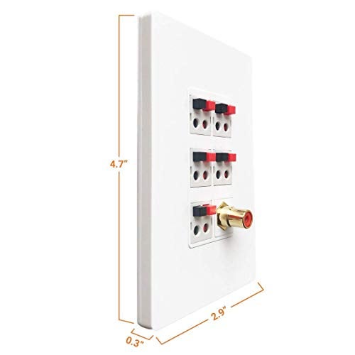 DIYTECH Premium Speaker Wall Plate, 5 Speaker Audio Connector, 1 RCA Subwoofer, Supports 5.1 Speaker Configurations, Speaker Wire Wall Plate, 1 Gang Screwless - Image 2