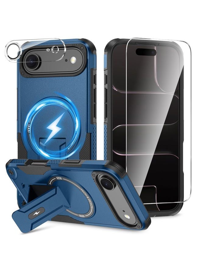 Caka 3 in 1 for iPhone Air Case [Compatible with MagSafe] [Invisible Kickstand] [HD Screen Protector] [Camera Lens Protector], Protective Magnetic Phone Cover for iPhone Air (Blue) - Image 1