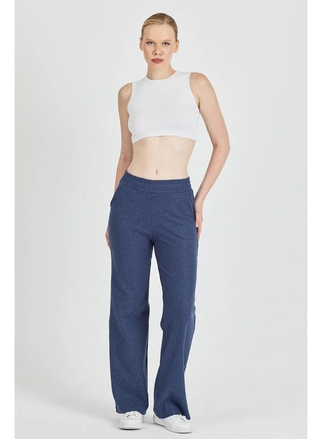 Mmetalic  Women's Indigo High-Waist Wide-Leg Khaki-Corselet Pocketed Sweatpants. for Women | Best Price UAE