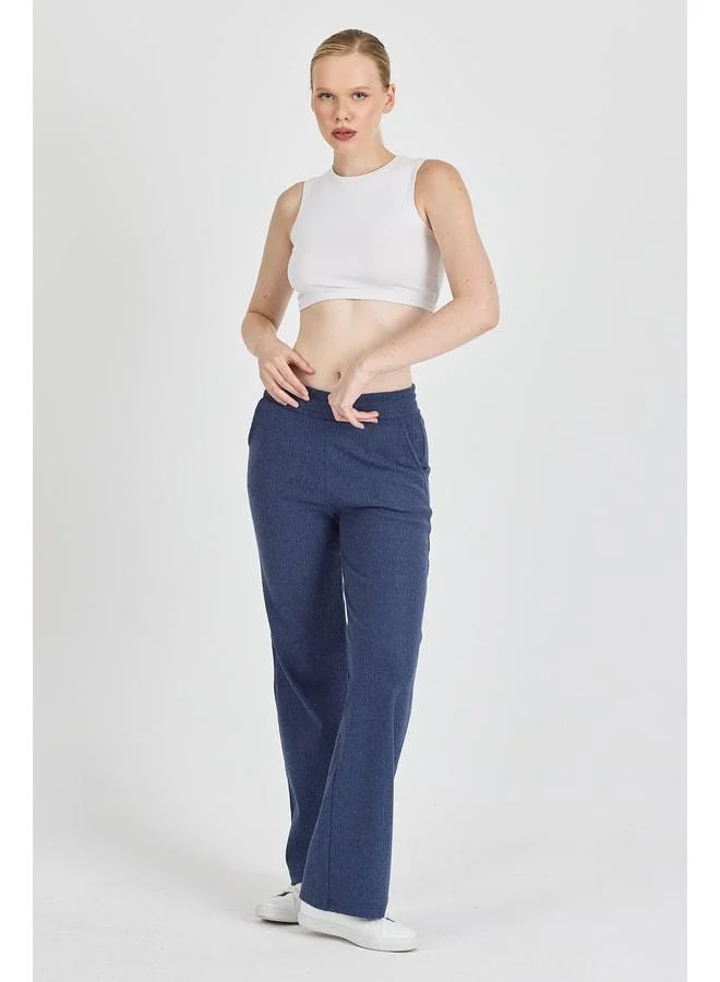 Mmetalic  Women's Indigo High-Waist Wide-Leg Khaki-Corselet Pocketed Sweatpants. for Women | Best Price UAE