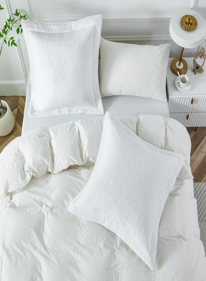 WINLIFE 100% Cotton Quilted Euro Sham Covers, 2 Pack Cotton 26'' x 26'' Pillow Covers, Soft and Breathable Euro Shams, Square Pillow Shams, White - Image 2