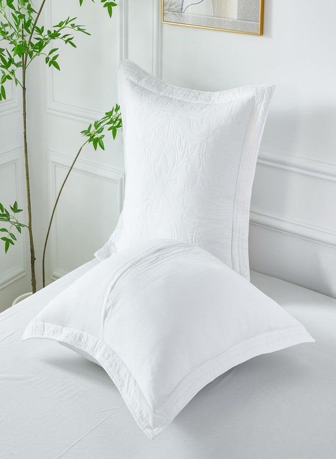 WINLIFE 100% Cotton Quilted Euro Sham Covers, 2 Pack Cotton 26'' x 26'' Pillow Covers, Soft and Breathable Euro Shams, Square Pillow Shams, White - Image 3