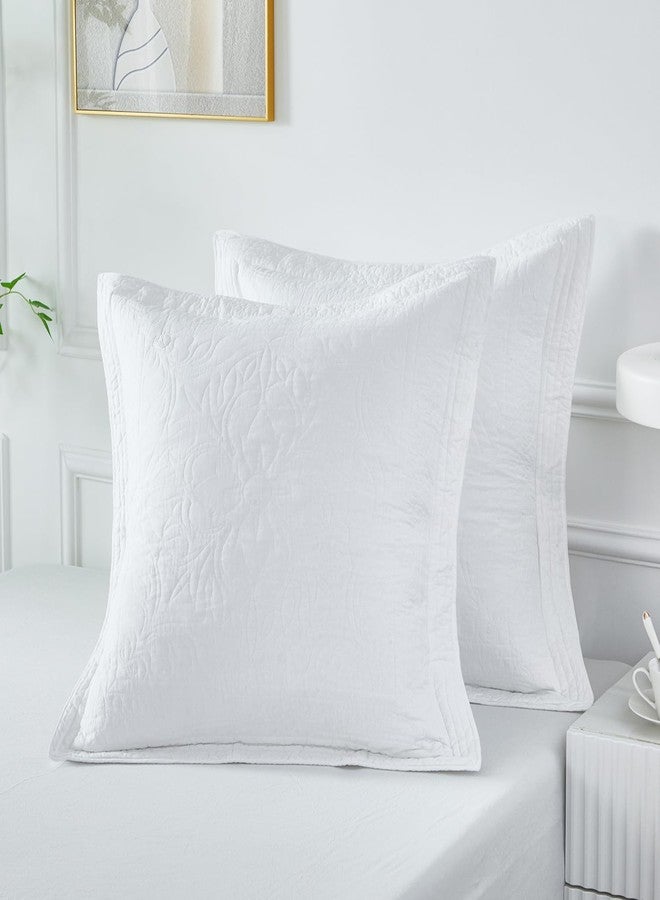 WINLIFE 100% Cotton Quilted Euro Sham Covers, 2 Pack Cotton 26'' x 26'' Pillow Covers, Soft and Breathable Euro Shams, Square Pillow Shams, White - Image 4