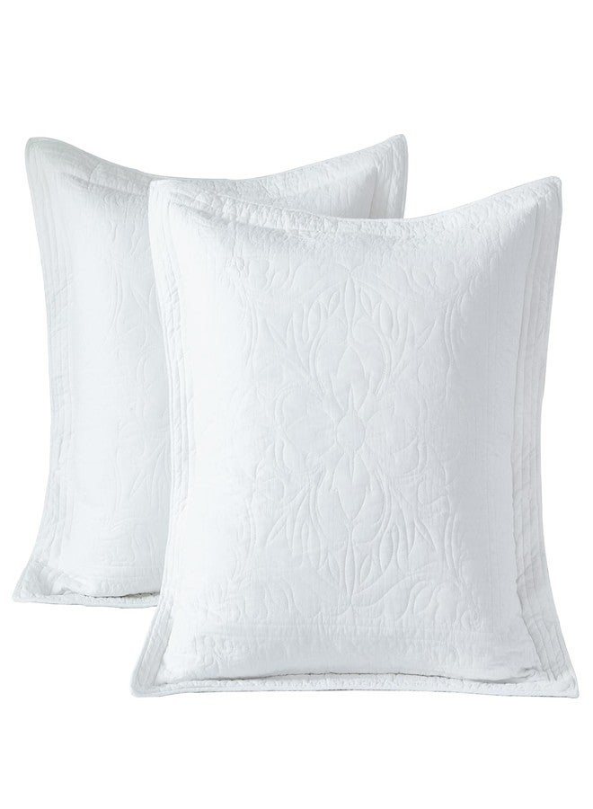 WINLIFE 100% Cotton Quilted Euro Sham Covers, 2 Pack Cotton 26'' x 26'' Pillow Covers, Soft and Breathable Euro Shams, Square Pillow Shams, White - Image 1