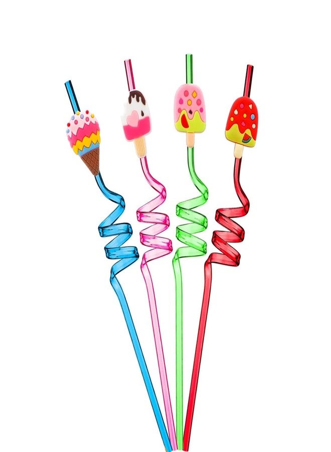 Imaashi Fun Straws Vibrant Reusable Spiraling Straws for Kids' Parties, Birthdays, and Carnivals. Vibrant Reusable Twisting Straws.Random Color and Designs (Pack of 4) - Image 1