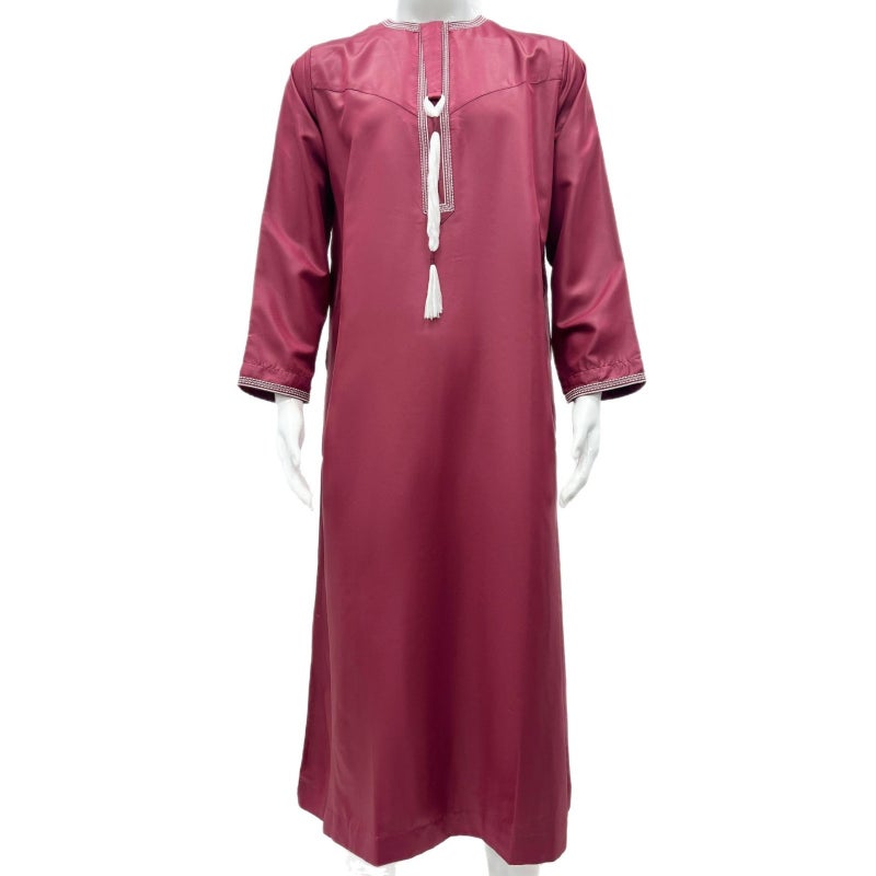 Men's Solid Crew Neck Embroidered Tassel Kaftan Long Sleeve Robe - Image 5