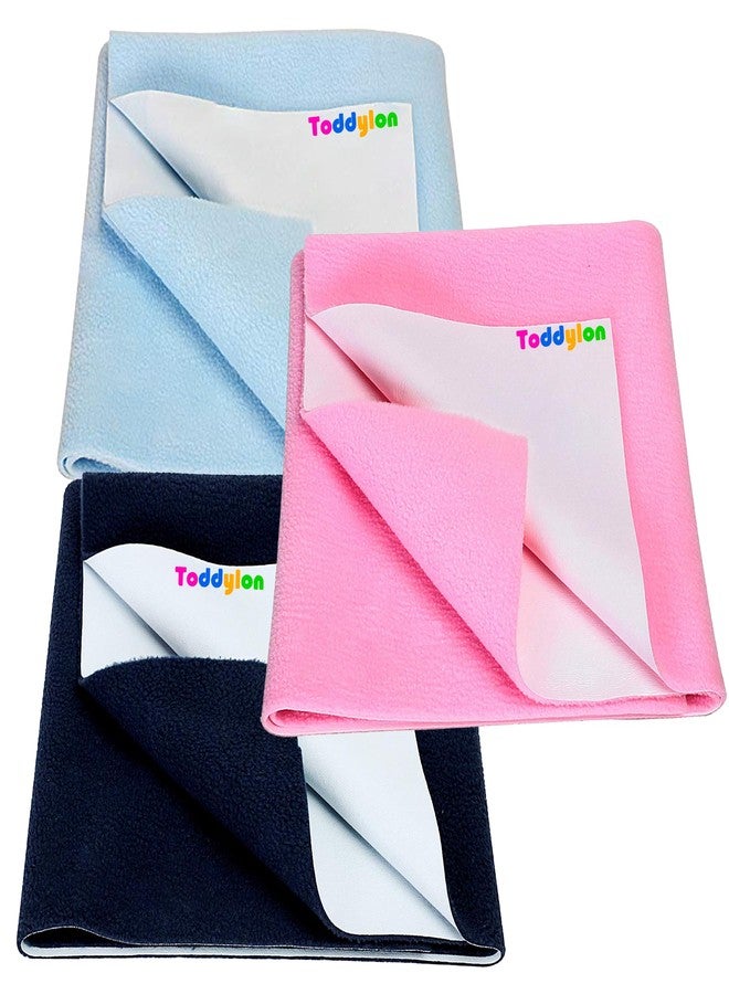 Toddylon Baby Dry Sheet Anti-Piling Extra Absorbent Instant Drysheet for Baby, Baby Bed Protector, Pack of 3 (Blue, Pink & Navy, Small - 70 x 50cm) - Image 1