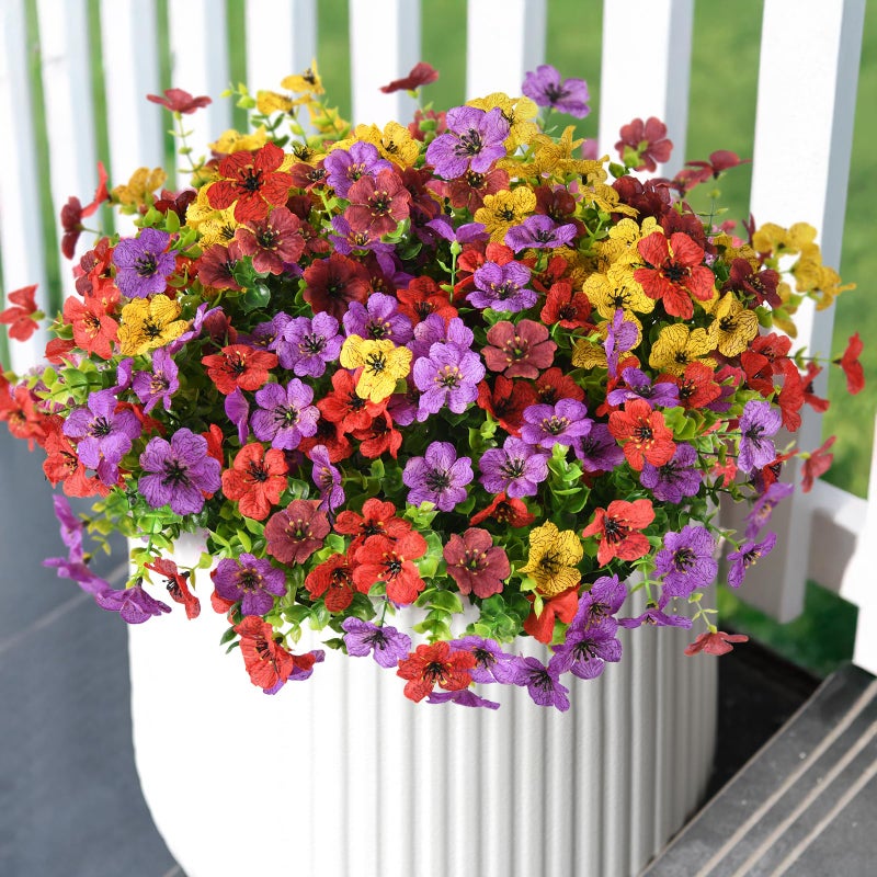 ZFProcess Artificial Faux Plants Flowers Outdoor Spring Summer Decoration, 12 Bundles Fake Silk Colorful Daisy Flowers Look Real UV Resistant No Fade for Garden Porch Window Box Pot Planters Decor - Image 1