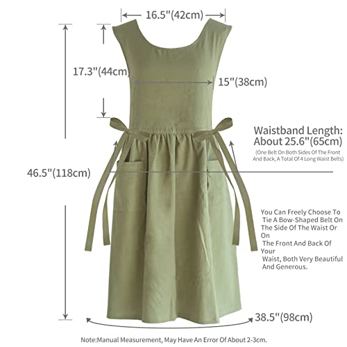 KKTOCHVC Premium Plus Size Apron with Pockets Adjustable Waistline Bib Apron,Soft Cotton Blend Apron Pinafore Dress for Baking Cooking Gardening(XL,Green) - Image 2