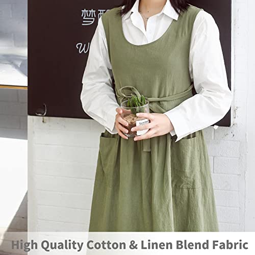 KKTOCHVC Premium Plus Size Apron with Pockets Adjustable Waistline Bib Apron,Soft Cotton Blend Apron Pinafore Dress for Baking Cooking Gardening(XL,Green) - Image 4