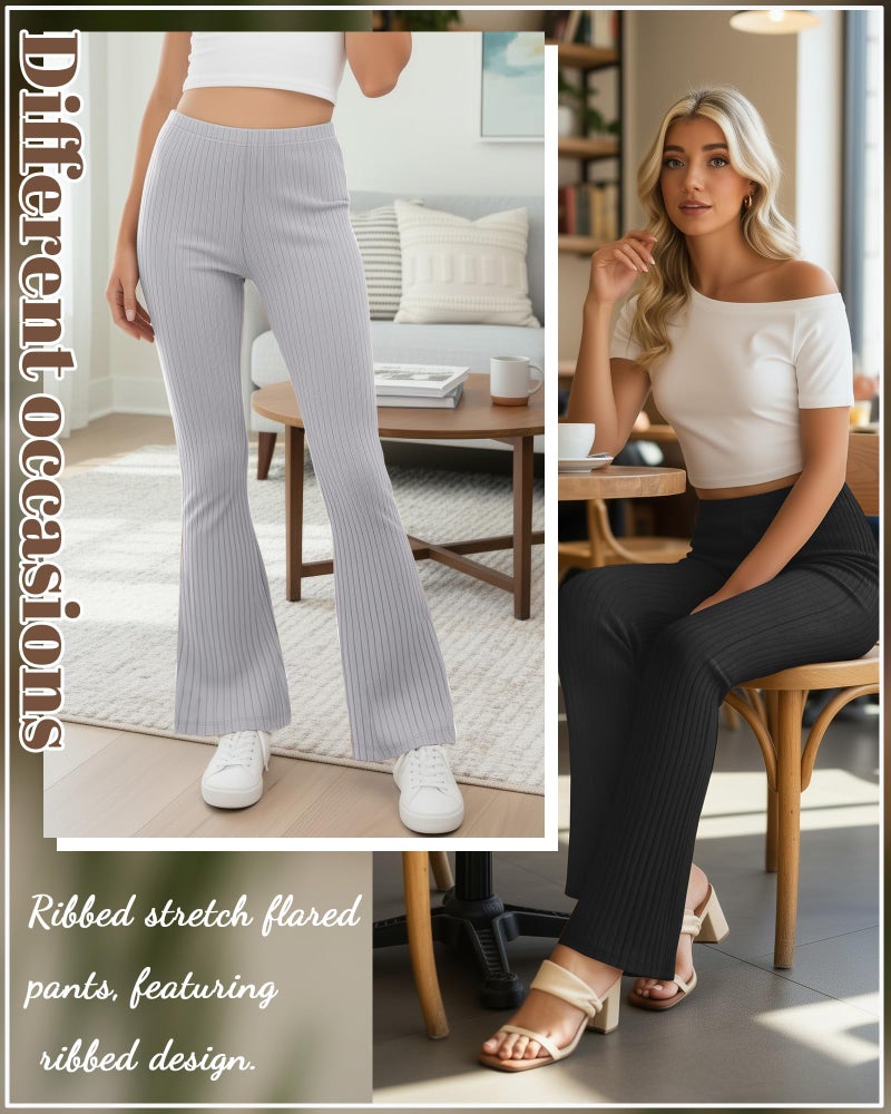 Yearntown 3 Pack Women's Ribbed Flare Yoga Pants High Waist Flare Leggings Casual Bell Bottoms Workout Soft Bootcut Leggings(Black, Dark Gray, Light Gray,Small) - Image 5