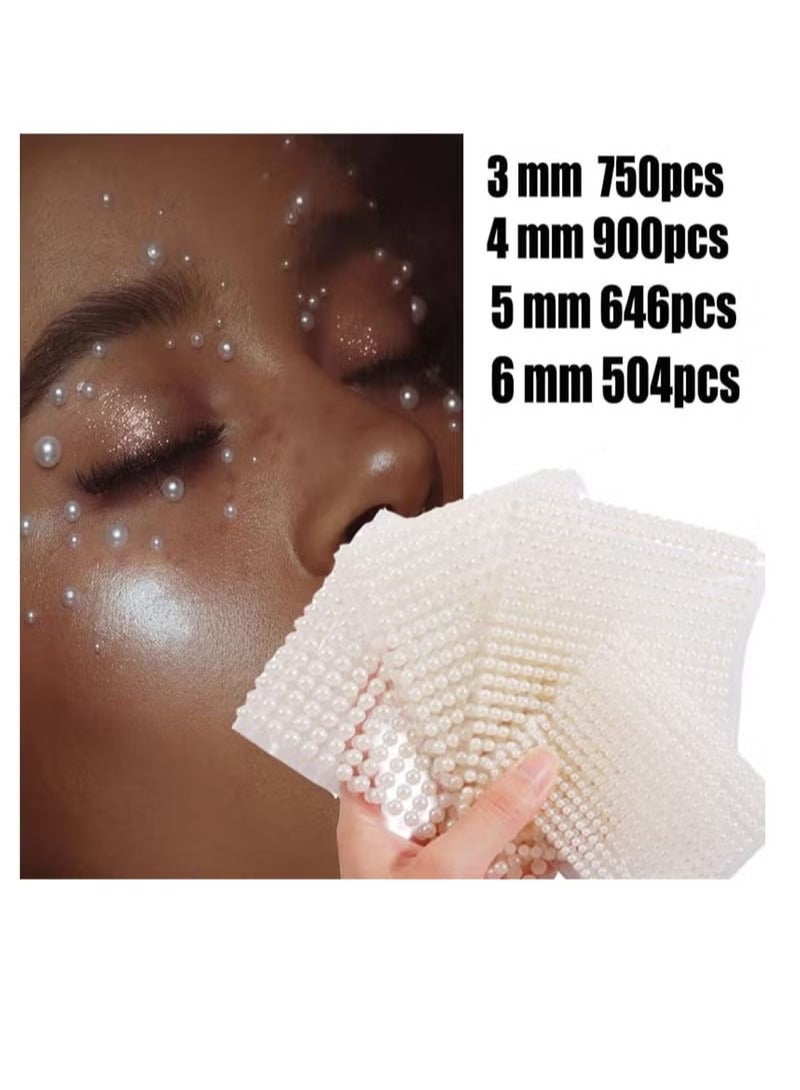 Self Adhesive Pearl Stickers Makeup,White Pearls Gems for Eyes Face Nail Temporary Tattoo Gems Jewelry DIY Crafts Home Decoration Scrapbooking Embellishments Accessories Festival Decorations, 4 Size - Image 2