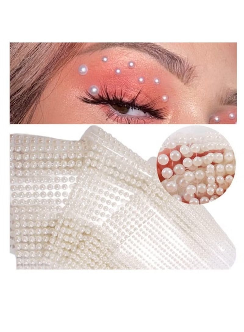 Self Adhesive Pearl Stickers Makeup,White Pearls Gems for Eyes Face Nail Temporary Tattoo Gems Jewelry DIY Crafts Home Decoration Scrapbooking Embellishments Accessories Festival Decorations, 4 Size - Image 1