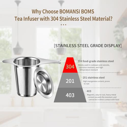 BOMANSI BOMS 2PCS Tea Infuser for Loose Leaf Tea, BOMANSIN BOMS Loose Leaf Tea Steeper Strainer with Double Handles, Extra Fine Mesh Ball Infusers, Diffuser Holder Filter for Mugs, Tea Strainers for Loose Tea - Image 2