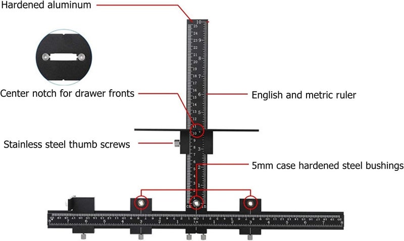 كلاراكو قالب أدوات الخزانة، دليل حفر لتحديد موقع الثقب قابل للتعديل من سبائك الألومنيوم، أداة تثبيت وتد حفر الخشب للتركيب السريع والدقيق للمقابض والمقابض على الأبواب ومقبض الدرج - Image 3