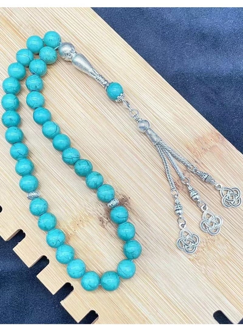 33 خرز صلاة إسلامي من الفيروز الطبيعي ، خرز تسبيح مصنوع يدويا - 10 مم - Image 2