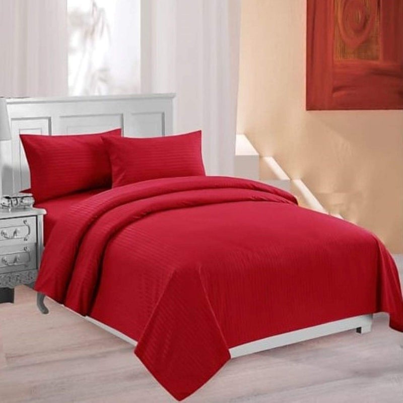 Lomezo 235 TC Glace Cotton Satin Striped Premium Plain Color Bedsheet for Double Bed King Size with Two Pillow Covers (90 x 100 Inch) -Red - Image 3