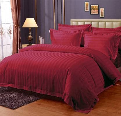 Lomezo 235 TC Glace Cotton Satin Striped Premium Plain Color Bedsheet for Double Bed King Size with Two Pillow Covers (90 x 100 Inch) -Red - Image 4