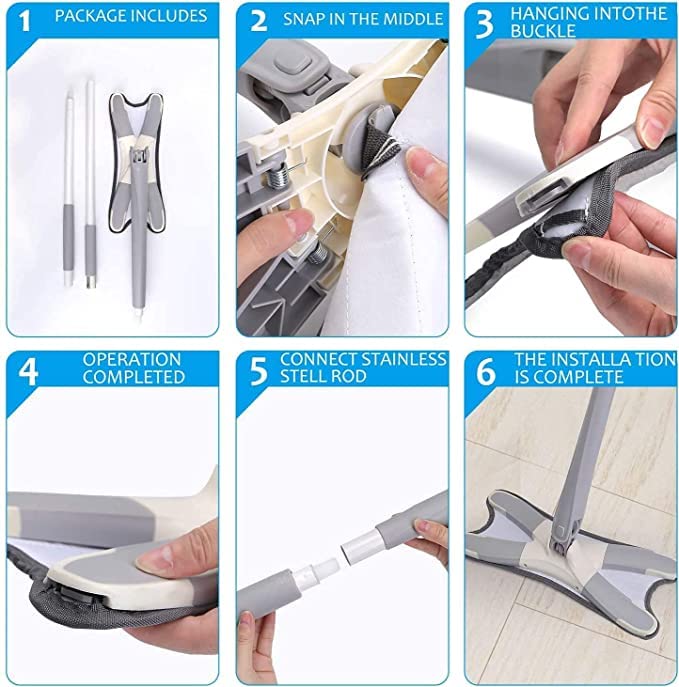 Avinya X Shape Microfiber Mop for Floor Cleaning Dust Mop with Self Wringing Ceramic Floor Wood Floor Cleaner Mop Dry Wet Mop HandsFree Manual Extrusion Household Cleaning Tool - Image 3