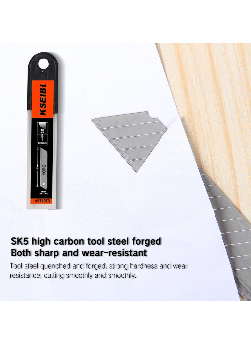 KSEIBI Utility Knife Spare Blade 10-PC, SK5 Steel Heavy Duty Box Cutter Replacement Blades with Plastic Box, Multipurpose Standard Size Blades for Drywall, Leather, Rubber and More.  - Image 4
