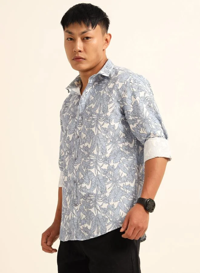 بوشيرت قميص مطبع بالكامل مع ياقة سبريد