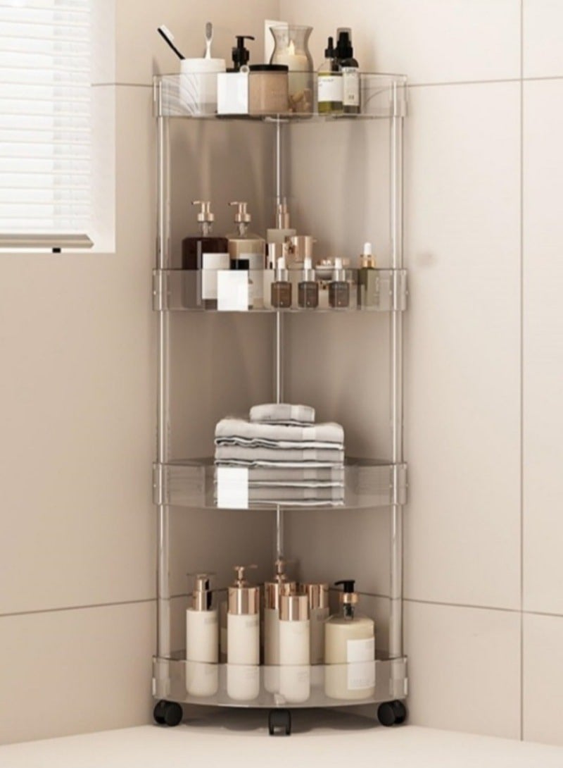4-Tier Corner Shelf with Wheels – Stainless Steel & Plastic Rolling Storage Rack for Kitchen, Bathroom & Living Room - Image 1