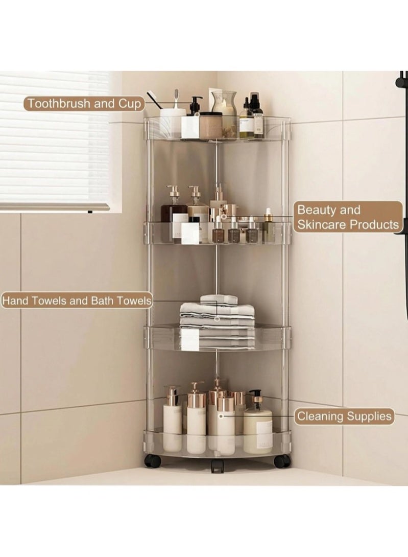 4-Tier Corner Shelf with Wheels – Stainless Steel & Plastic Rolling Storage Rack for Kitchen, Bathroom & Living Room - Image 2