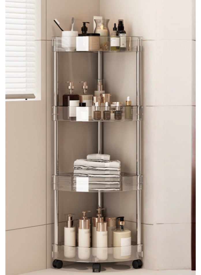 4-Tier Storage Cart, Triangle Corner Shelf Rack, Utility Rolling Cart Kitchen Storage Organizer, Mobile Shelving Unit Cart with Wheels for Bathroom, Laundry, Living Room (Transparent) - Image 1